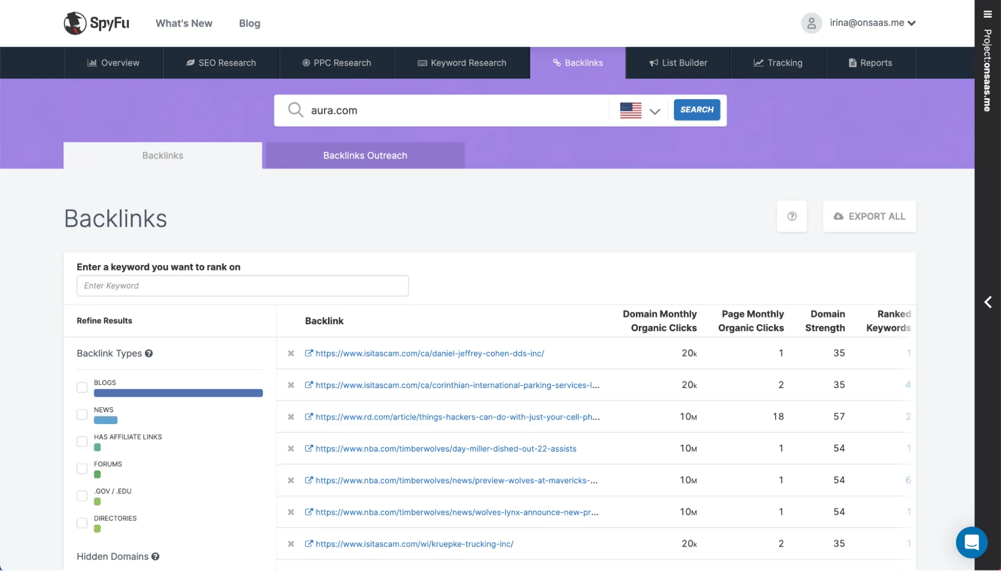SpyFu 域名概览界面