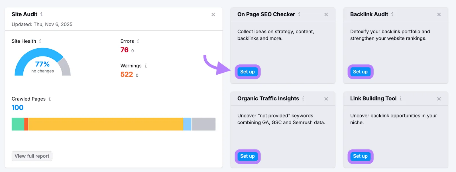 Semrush 网站审计功能