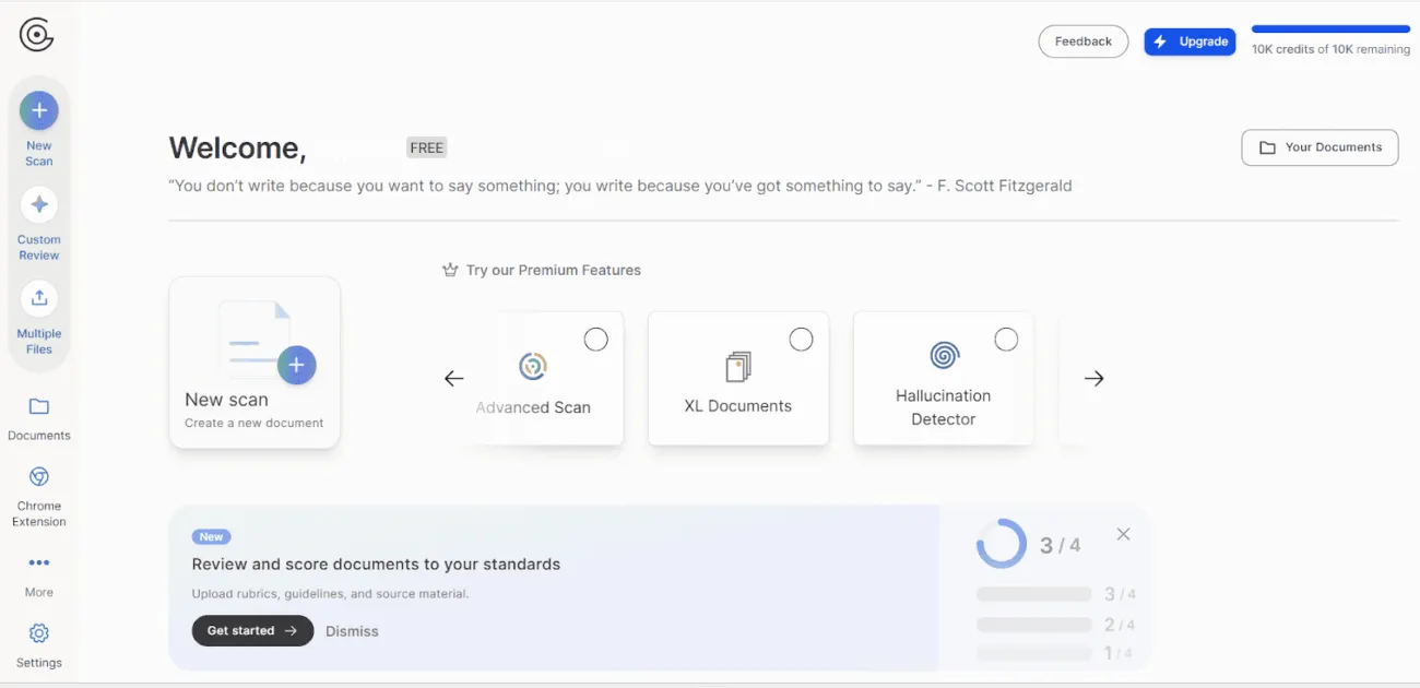 GPTZero AI内容检测工具仪表盘